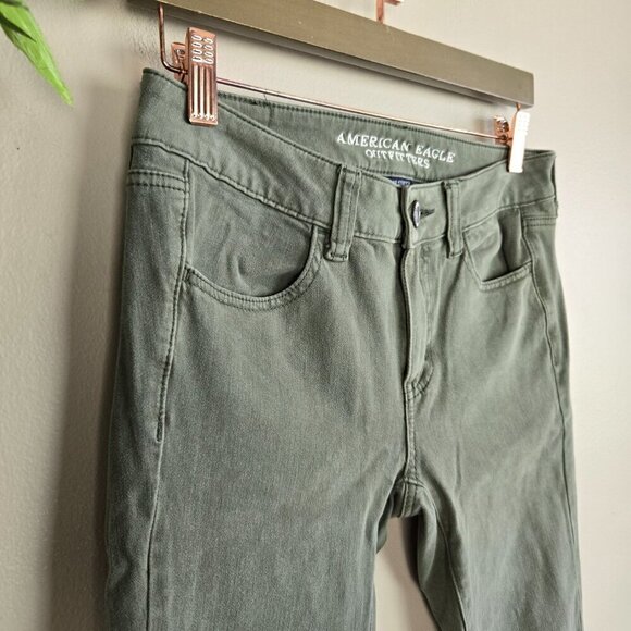 AE 4 Jegging Green Mid Rise Skinny Sateen 360 Super Stretch Jeans American Eagle - Picture 4 of 12